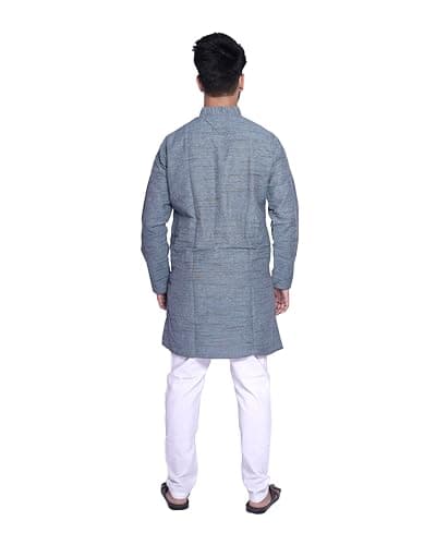 Aaryavar Men's Khadie Cotton - Kurta Pyjama Set (Slate Grey, XL) 4