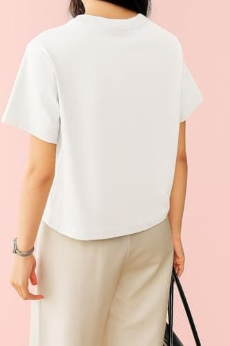 Zilcon Woman Half Sleeve Round Neck Womens Tops Beach Vacation Fashion Clothes 2025 Casual Summer Spring Winter Fall Outfits Tops (in, Alpha, L, Regular, White) 2