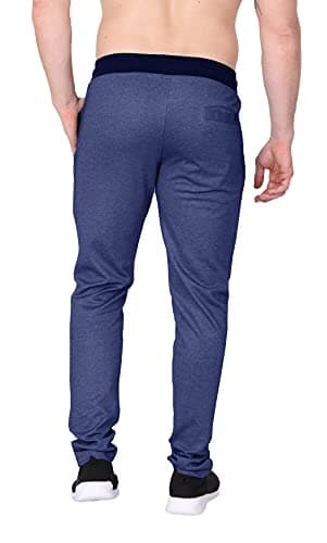 Big Button Men’s Textured Cotton Knit Regular Fit Track Pants with Zipper Pockets | Casual & Athletic Wear Dark Denim 2