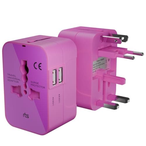 rts High Speed 25W Wall Charger Dual USB Universal Travel Adapter International All in One Worldwide Travel Multi Plug Cable & with Build in Dual USB Charger for USA EU UK AUS Laptop Smartphone(Pink) 3