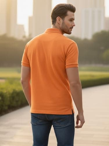 SMAN Men's Cotton Polo T-Shirt Regular Fit Half Sleeves with Pocket and Bottom Neck Collar for Casual and Daily Use. |(Large, Orange) 3