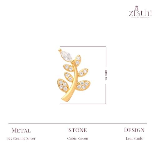 ZISTHI 925 Sterling Silver Gold Plated Leaf Grace Zircon Earrings, Elegant & Timeless Jewelry Gift for Girls and Women, Perfect for Birthdays, Anniversaries, and Special Occasions 3