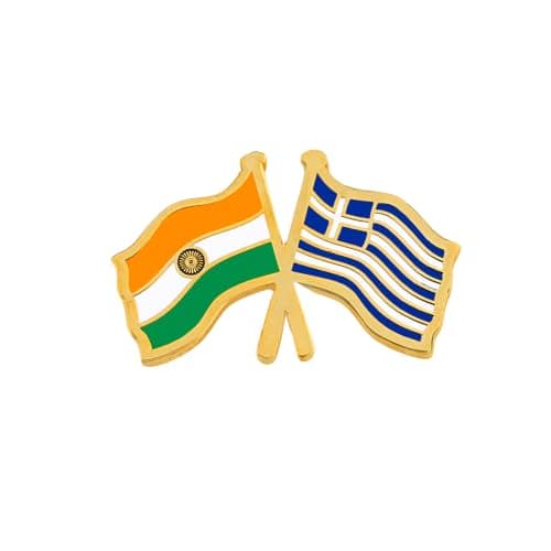 India & Greece Twin Flag Brass Lapel Pin | Premium Enamel Brooch for Men & Women | National Friendship Badge | Suit, Blazer & Jacket Accessory | Patriotic Gift, Flag Pin for Events & Functions