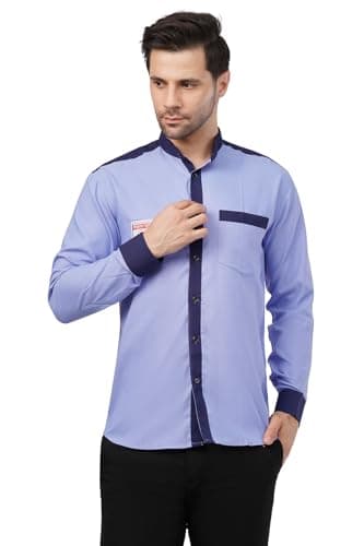 HPCL Hindustan Petroleum Men’s Full Sleeve Uniform Shirt | Light Blue & Navy Blue Poly-Cotton Workwear with Mandarin Collar & Logo Patch (in, Alpha, XL, Regular)