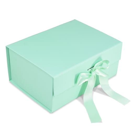 RBS® - Foldable Gift Box with Ribbon 23 x 16 x 10cm Gift Boxes for Packaging (1 Pack) Multi-Purpose Gift Boxes for Presents Reuse Gift Packing Box Decorative Hamper Box (Minty Magic)