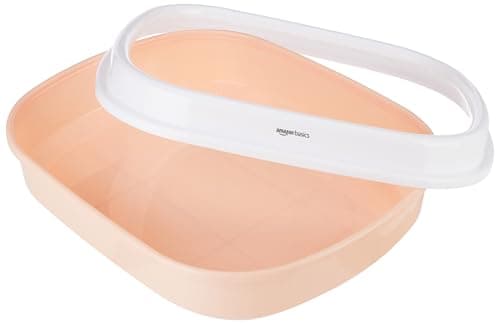 Amazon Basics Cat Litter Box Tray with Free Scooper | Semi Closed Design and Durable Quality | Suitable for All Adult Cats & Kittens, Pink 2