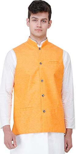 Exotic India Waistcoat with Diamond Weave and Front Pockets - Color Gold FusionGarment Size 38