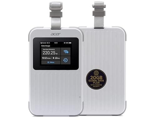 Acer Connect M6E 5G Mobile WiFi| WiFi 6E Hotspot 20 Devices| 2.4″ Touchscreen| Global 135+ Country Coverage| 8000 mAh Battery | IP68 Rugged | Enterprise-Grade Security | NFC Touch-to-Connect | Tri-SIM
