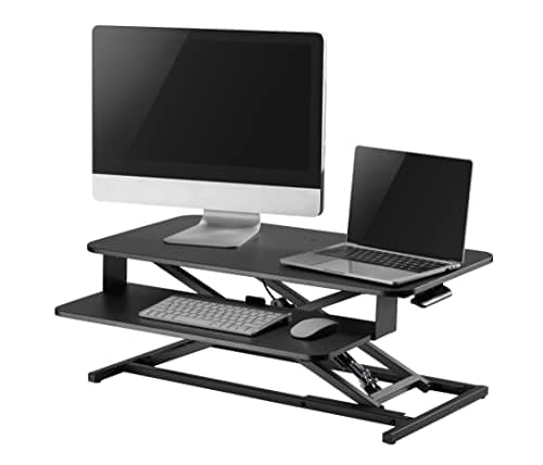 JIN OFFICE Sit Stand Desk Converter| Large Size 80 * 40CM Top| Premium Hydraulic Gas Spring Height Adjustable Standing Desk Converter| 1 Year Warranty | to be Placed on Top of The Desk| Standing Desk 4