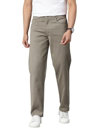 Majestic Man Men's Premium Cotton Blend Trousers | Solid Textured | Button and Zip | Comfort Fit | Side, Back Pockets | Perfect for Casual outings, Office wear & Travel (Stone Grey, 32)