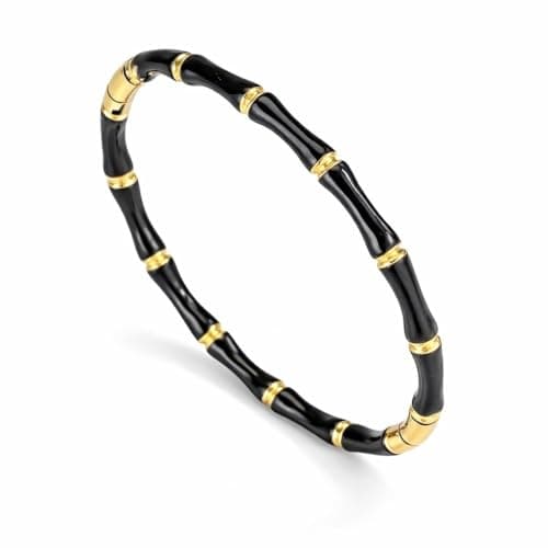 MEENAZ Anti Tarnish Stainless Steel Bracelet for Women | Stylish Gold Bangle | Nazar Bangle Fashion Wrist Band | Jewellery Gift for Girls & Ladies Black Bamboo Evil Eye, Stainless Steel, Waterproof