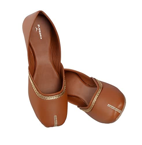 CatBird Women's Tan Mojari Traditional Punjabi Jutti Ethnic Shoes 7 UK 4