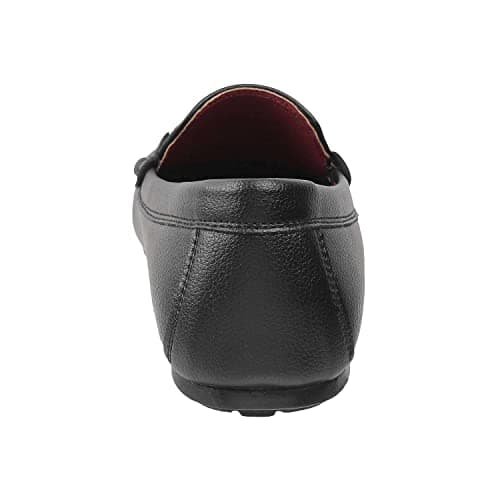 Mochi Men's Black Faux Leather Stylish Fashionable Loafer Shoes | Flat Slip-On Casual Footwear | Lightweight | Ornamented Design | Casual, Fashion, Office/Business, Stylish, Comfortable Wear | UK 9 3