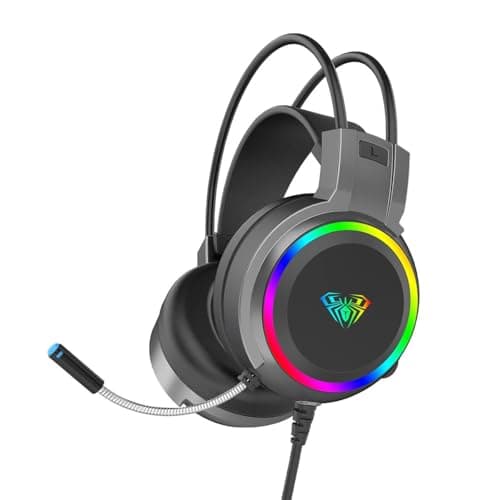 AULA S608 Wired Gaming Headset | RGB Lighting Effect with Stereo Sound |RGB Gaming Headphones | Closed Earmuffs Gaming Headphone with Adjustable Mic (Black) 2