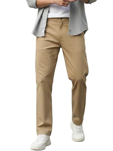 Urbano Fashion Men's Khaki Cotton Regular Fit Casual Chinos Trousers Stretch (chinoreg-khaki-30)