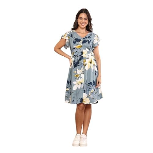 MomToBe Women's Rayon Maternity Dress/Pregnancy Dress/Easy Breastfeeding Dress/Feeding Dress/Western Dress with Zippers for Nursing Pre and Post Pregnancy (Steel Blue ; X-Large)