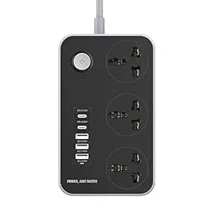 Extension Board with USB Ports 2500W Extension Fire Resistant 3 Socket with 38W 3 USB & 20W Fast 2 Type C Ports Fast Charger Heavy Duty & Universal Surge Protection Sockets with 2 Miter Wire