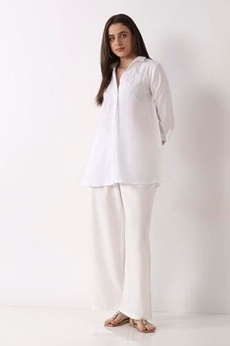 Biba Women White Viscose Rayon Straight Palazzos_M 2