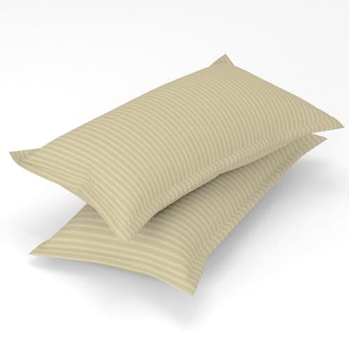 Homefab India 2 Piece Glace Cotton Pillow Covers - Stripes, Ecru, 17"x27"