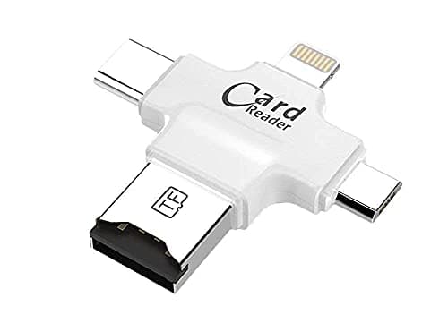 Meshiv 4 in 1 OTG Card Reader for Lightning to Micro SD/TF Card Readers Adapter for Lightning Type C Micro USB & USB Card Reader