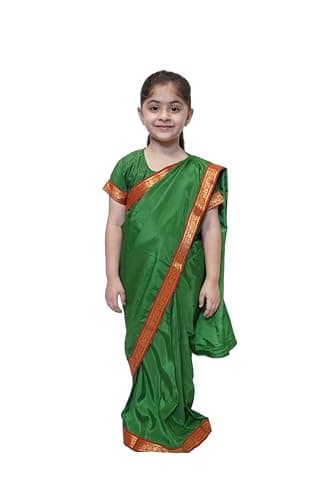 Kaku Fancy Dresses Indian Ethnic Wear Pre-Stiched Saree With Blouse -Green, 5-6 Years, For Girls