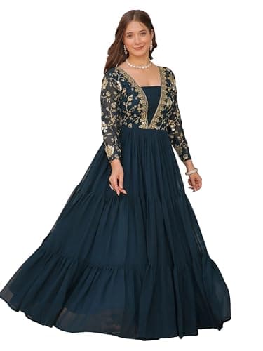 LAZZLY Women’s Elegant Anarkali Kurta | Embroidered Traditional | Ethnic Flared Dress for Casual Wear (in, Alpha, L, Regular, MC_Rama)