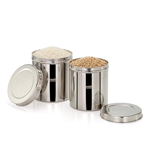 Sumeet Stainless Steel Big Dabba/Canisters/Vertical Storage Container for Kitchen, 17cm & 18cm Dia - 3500ml - (3.5Kg to 4Kg Approx) & 4500ml - (3.9Kg to 4.5Kg Approx)