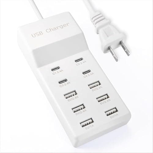 Naviscinest Charging Station with 6 USB-A & 4 USB-C Ports, 50W 10A USB Charging Block for Smart Phone, Tablet, Laptop, Multiple Devices - USB Power Strip with Auto-Detect Technology