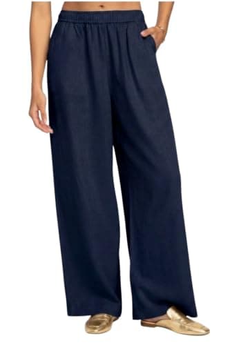 ZARIVAA Cotton Rayon Palazzo Pants for Woman ।Adjustable Drawstring Waist । Double Pocket । Plus Size Avaliable (in, Alpha, M, Small, Navy Blue)