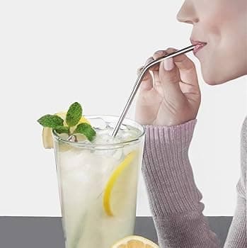 Slymet - Stainless Steel Reusable Straw Set | 2 Straight & 2 Bent Straws with Cleaning Brush & Storage Pouch | BPA-Free, Rust-Resistant, Eco-Friendly Metal Straws for Juice, Smoothies, Coffee. 4