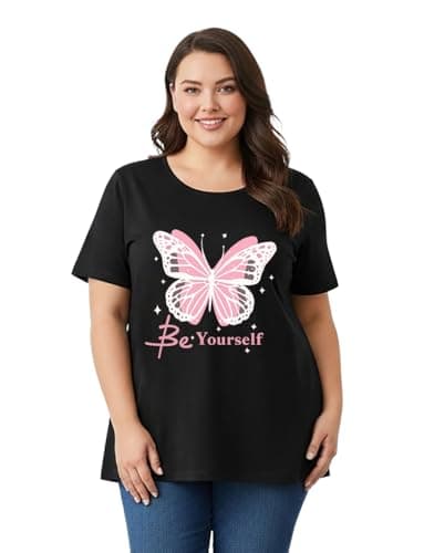 Khakey Womens Black Round Neck Half Sleeve Graphic Printed Plus Size Tshirt(Black_763)