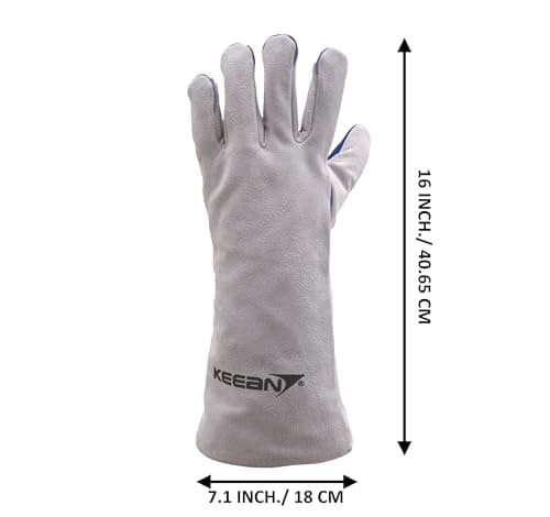 KEEAN MIG/ARC/TIG Welding 16 Inch Gloves with Extra Padded Palm Leather High Temperature Hot Thermal Work Safety Heavy Duty Heat&Fire Resistant at 350°C Leather Cut Proof Gaunlets. 4