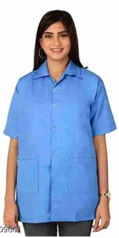 Short Sleeve Nurse Uniform Shirt, Light Blue, Button-Down Front, Two Front Pockets Size -40