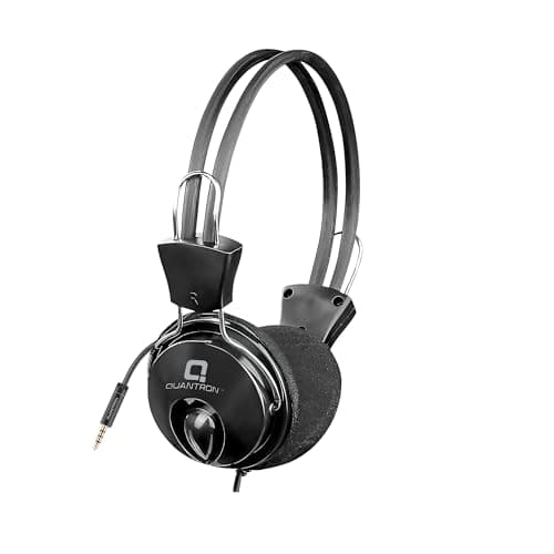 QUANTRON QHP-350 Wired Headphones with Mic | Single Pin 3.5mm Jack | Over-Ear Comfort Fit | HD Stereo Sound | Adjustable Headband | 1.4m Cable | Compatible with Laptop, PC, Mobile