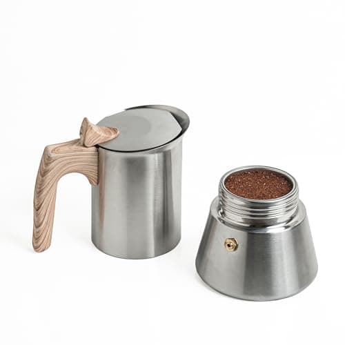 Sipologie Induction Moka Pot Espresso Maker, 220ml, Stovetop and Induction Heater Compatible, Premium 18/8 Stainless Steel, Wood Design Handle Coffee Percolator 4