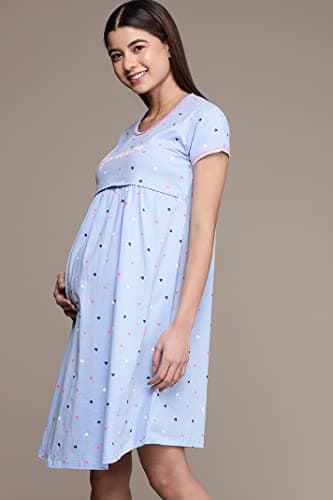 beebelle Women's Sky Blue Heart Print Maternity & Feeding Sleep Shirt Nightdress 1061 4