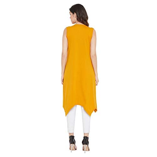 HYPERNATION Yellow Color Cotton Sleeveless Women's Shrugs(HYPW02941,S) 3