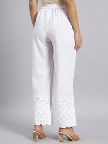 SHOPPING QUEEN Women's Cotton Embroidered Chikankari Palazzo (A696_White9_XL) 2