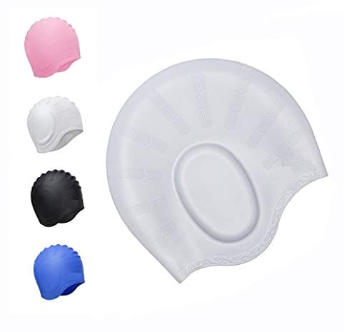 Tec Tavakkal® Latest Designed Long Hair Swim Cap,Waterproof Silicone Swimming Cap for Adult Woman and Men,Keeps Hair Clean with Ear Protector (Silver) 3