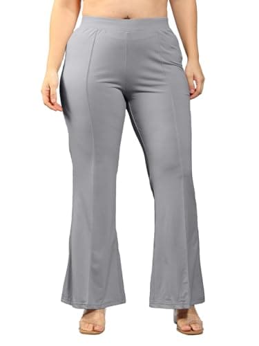 Plus Size Bell Bottom Lightweight Trouser for Women | Boot Cut Pants for Office Wear Dark Grey