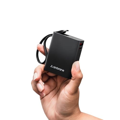 Ambrane 10000mAh Smallest Pocket Size Powerbank, Hanging InBuilt Type C Cable, 22.5W Fast Charging, Type C PD & USB Output for iPhone, Android Mobiles & Other Devices (MiniCharge 11, Black)