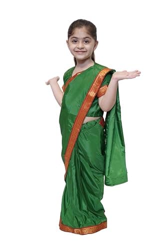 Kaku Fancy Dresses Indian Ethnic Wear Pre-Stiched Saree With Blouse -Green, 5-6 Years, For Girls 2
