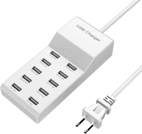 MICROWARE MICROWARE 10-Port USB Charging Station, Portable Desktop Charger for Multiple Devices, Compatible with Phones, Tablets, Bluetooth Earbuds and Other USB Devices