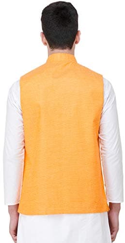 Exotic India Waistcoat with Diamond Weave and Front Pockets - Color Gold FusionGarment Size 38 4