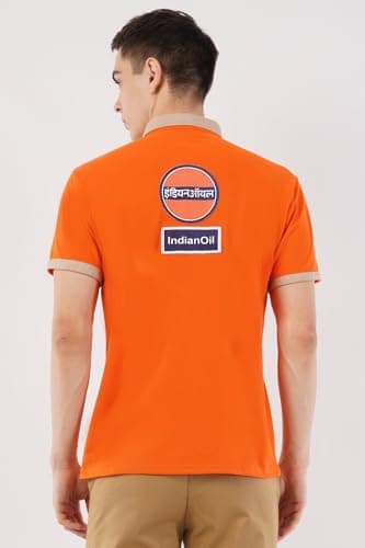 Indian Oil Professional Polo T-Shirt, Orange with Khaki Collar, Cotton, Short Sleeve, Logo Printed Pocket Design, Casual Wear (in, Alpha, L, Regular) 3
