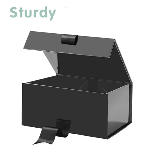 Aakriti Black Foldable Rakhi Gift Box Empty Gift Box with Satin Ribbon, Multipurpose Hamper Box Holds upto 5 kg Reuse Gift Boxes Box for Gift Packing (Small 18 x 17 x 9 cm, Black Matte Finish 1Pcs) 3