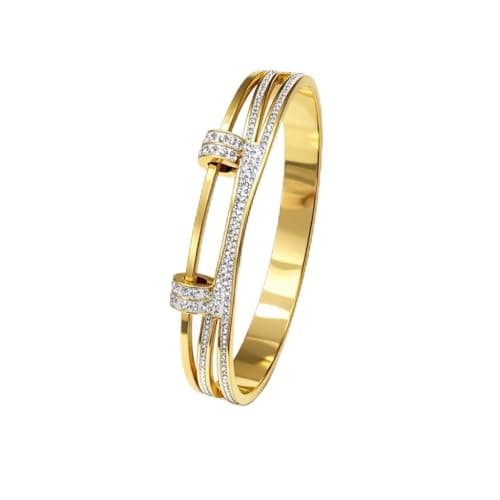 MIAMI Bracelets for Women Stylish Anti Tarnish Kada for Women Stainless Steel Crystal Bar Bracelet Gold Plated Open American diamond Bangle Stone Studded Jewellery for Women Girls Trendy Bracelet 600