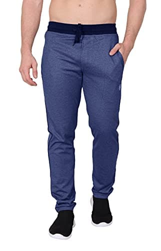 Big Button Men’s Textured Cotton Knit Regular Fit Track Pants with Zipper Pockets | Casual & Athletic Wear Dark Denim