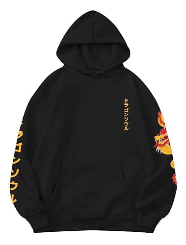 Tabadtod Cottonblend Trendy Dragon-Hand Hooded Printed Men's Regular Hoodies Black_Large