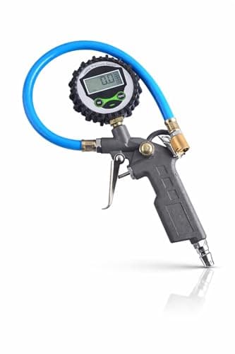 Digital Tire Pressure Gauge Inflator Gun with LCD Display, Heavy Duty Air Compressor Tool with Brass Nozzle & Flexible Hose, Accurate PSI Meter for Car, Bike, Motorcycle & Bicycle Tires